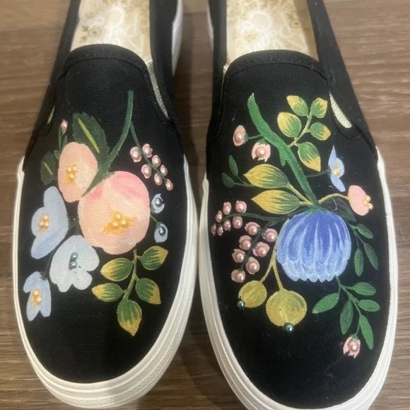 Keds x Rifle Paper Co. Triple Decker Botanical Embellished Slip-On Sneaker, Sz 7 - Picture 2 of 8
